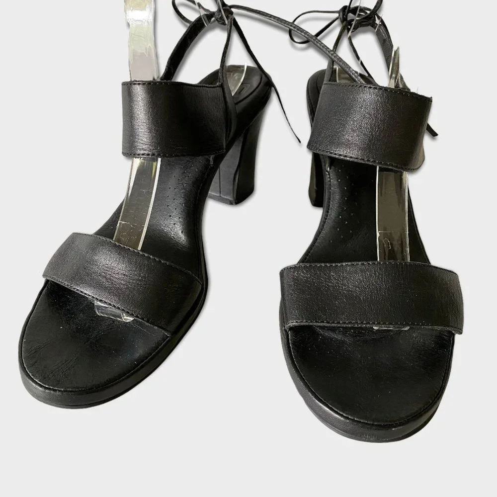 ONO black cushioned‎ insole comfort heels sandals 11 M Cara tie back